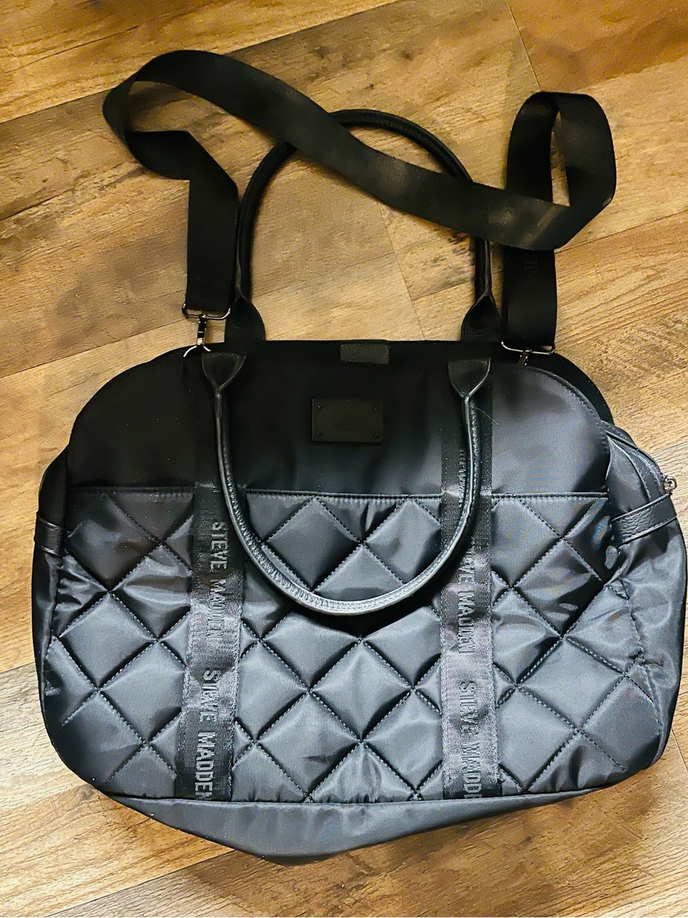Steve Madden Black Quilted Tote with Removable Strap